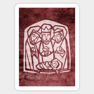 Illustration of the three wise men and baby Jesus Christ Sticker